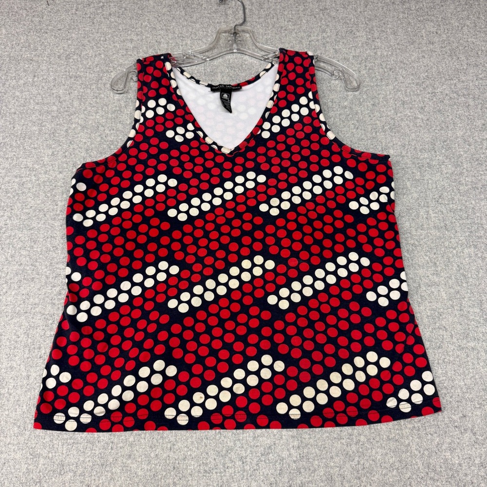 Marsh Landing | Tank Top | XL | Red White Navy | Polka Dot V-Neck Sleeveless Top